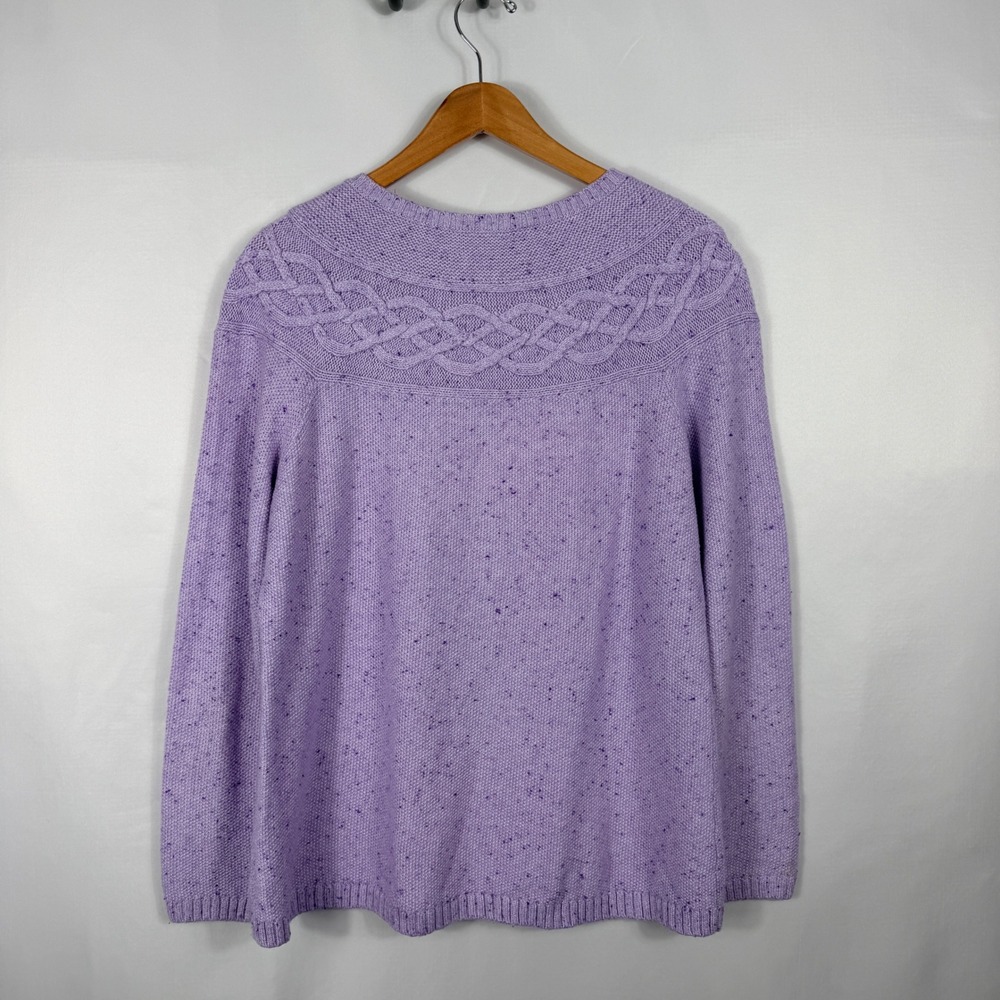 Talbots Sweater's Large Purple Excellent Cable Knit Yoke Cotton Blend Marl - Picture 3 of 7